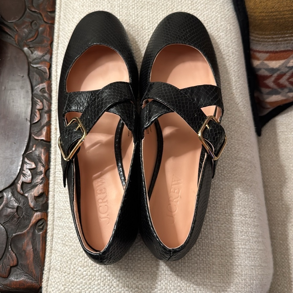 J. Crew Logan Mary Jane ballet flats in black snake-embossed Italian leather - Picture 5 of 10